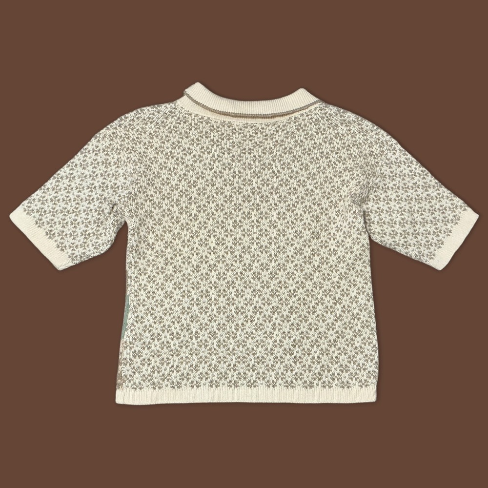 Vintage 90s Cottagecore Short Sleeve Polo Knit Sweater Cream Tan - Size Medium - Picture 2 of 7